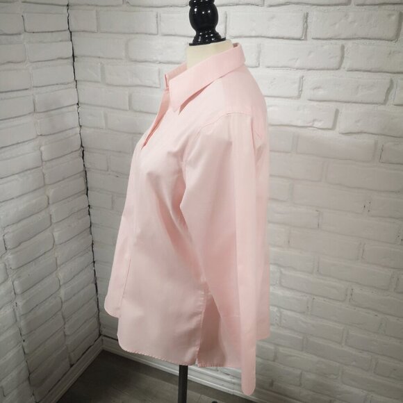 Lands' End Ladies No Iron Pinpoint Oxford 3/4 Length Sleeves Pink Shirt - Picture 5 of 10